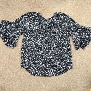 Chaps blouse, size Large, Blue with white and wine flowers.